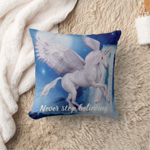 Flying Unicorn Waterfall Believe Fantasy Horse    Cushion
