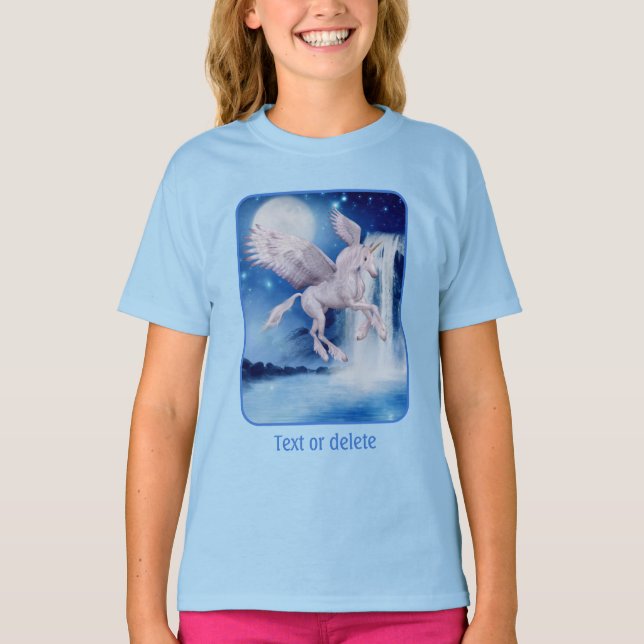 Flying Unicorn Waterfall Fantasy Horse Art T-Shirt (Front)