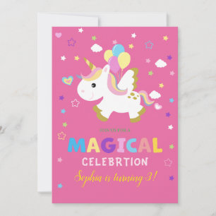 Flying Unicorn with Balloons Party Invitation