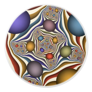 Flying Up, Colorful Modern Abstract Fractal Art Ceramic Knob