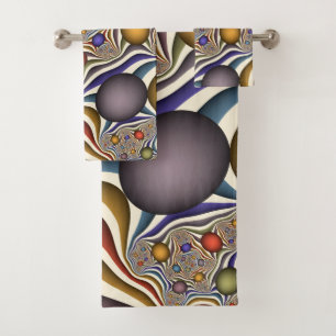 Flying Up, Colourful, Modern, Abstract Fractal Art Bath Towel Set