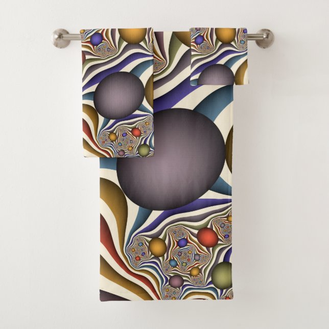 Flying Up, Colourful, Modern, Abstract Fractal Art Bath Towel Set (Insitu)