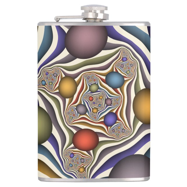 Flying Up Colourful Modern Abstract Fractal Art Hip Flask (Front)