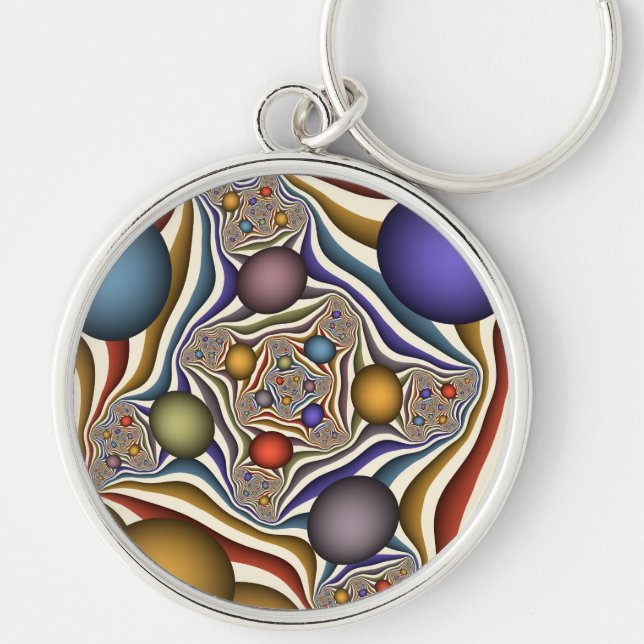 Flying Up Colourful Modern Abstract Fractal Art Key Ring (Front)