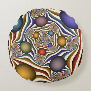 Flying Up, Colourful, Modern, Abstract Fractal Art Round Cushion