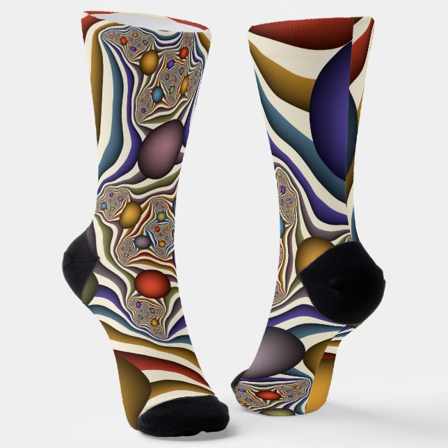 Flying Up, Colourful Modern Abstract Fractal Art Socks (Angled)