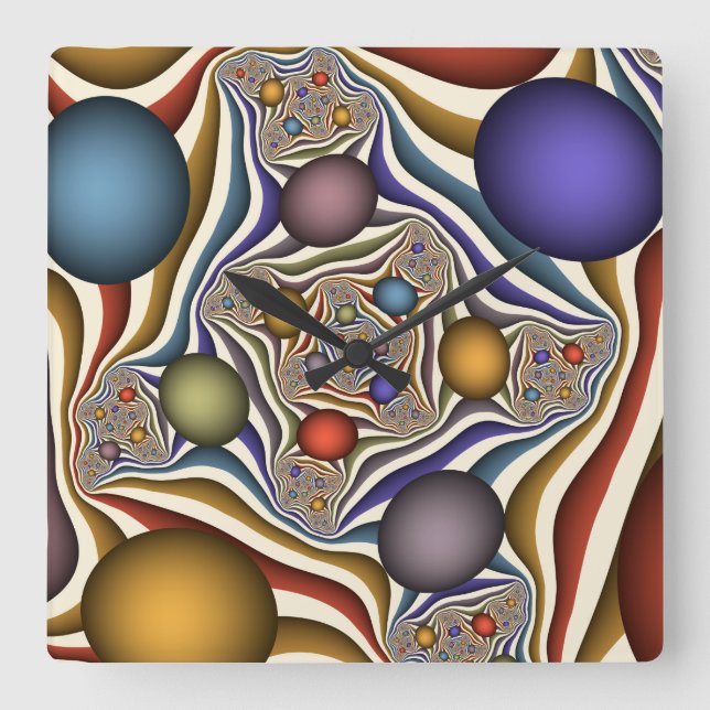 Flying Up, Colourful, Modern, Abstract Fractal Art Square Wall Clock (Front)