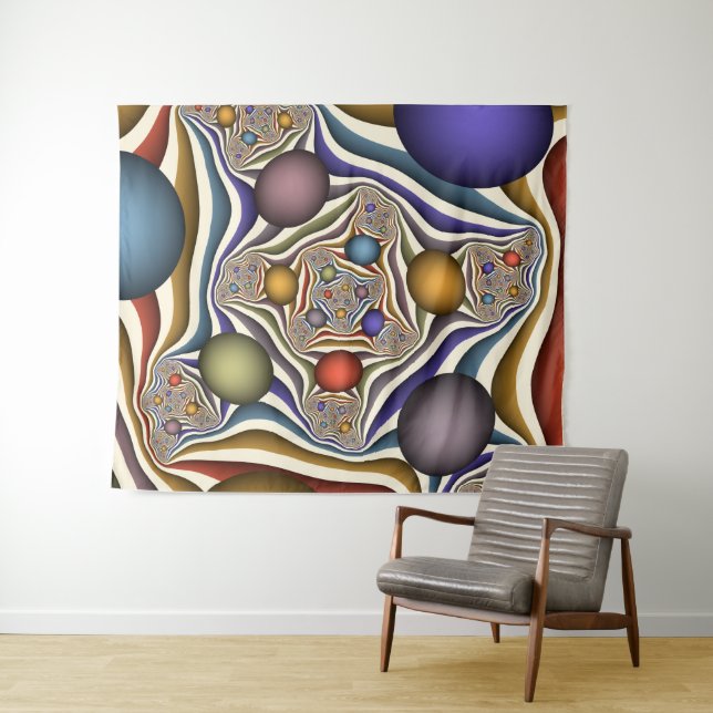 Flying Up Colourful Modern Abstract Fractal Art Tapestry (In Situ (Horizontal))