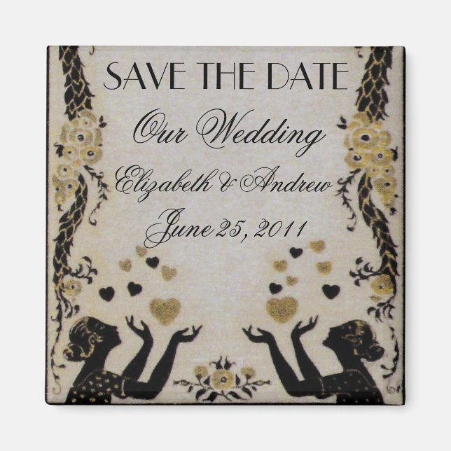 Flying Valentines ~ Wedding Bride Date Nouveau Magnet (Front)