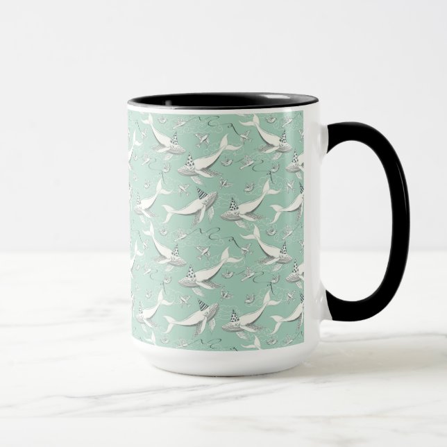Flying Whale Birthday Party Pattern Mug (Right)