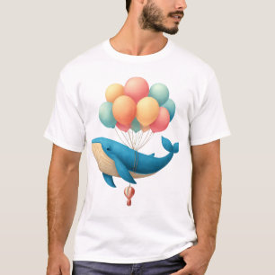 Flying Whale with Pastel Balloons Art T-Shirt