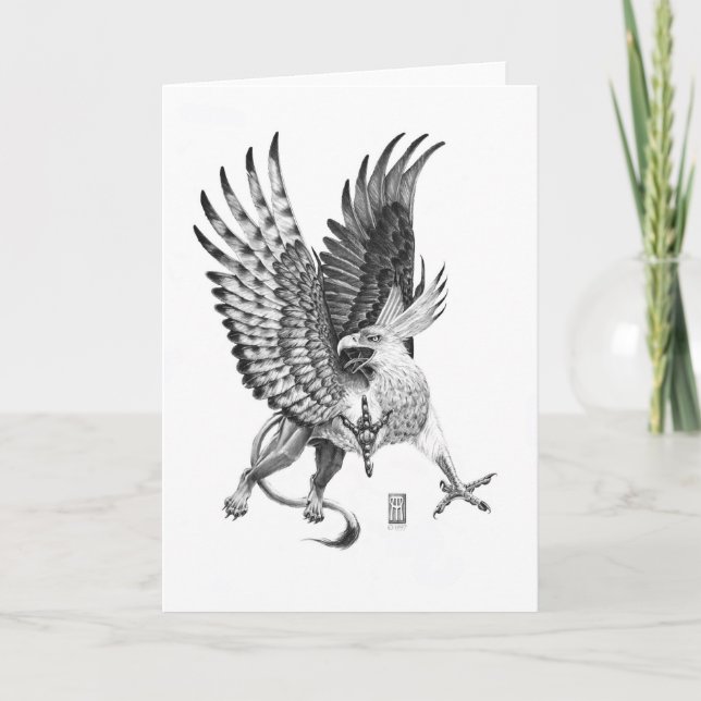 Flying White Head Griffin Illustration Card (Front)