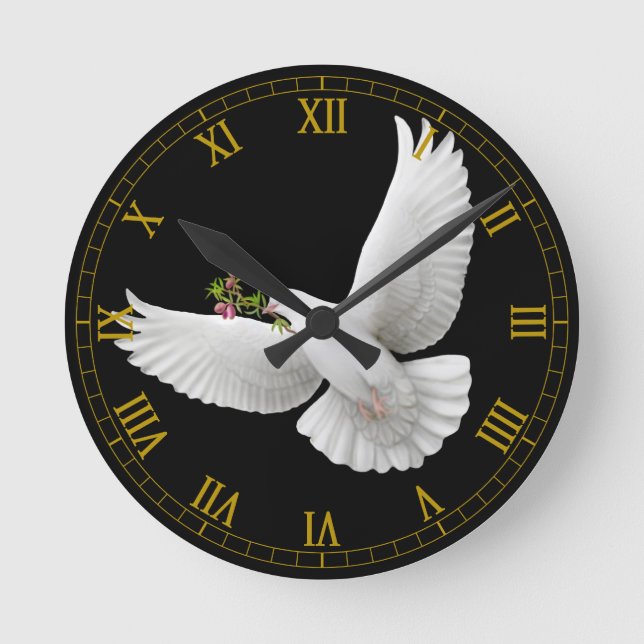 Flying White Peace Dove Wall Clock (Front)