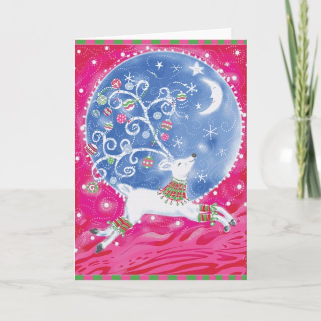 Flying White Reindeer Card (Front)