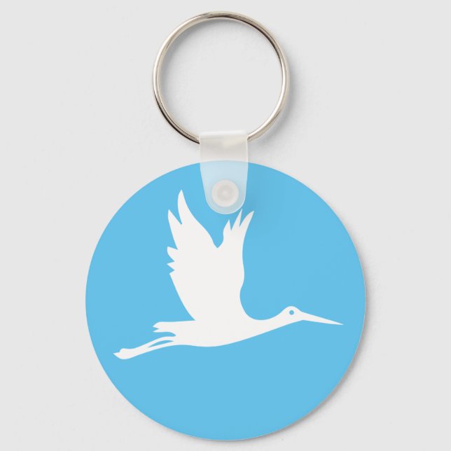 Flying white stork key ring (Front)
