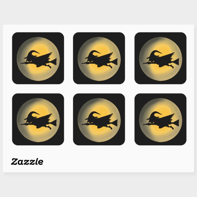 Flying Wicked Witch Silhouette Square Sticker (Sheet)