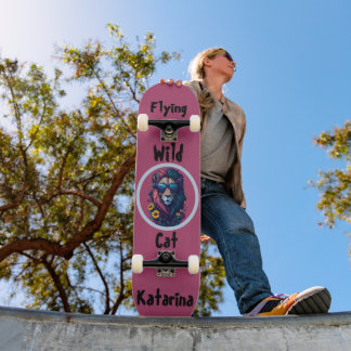 Flying Wild Cat Custom Name Unique Skater Skateboard