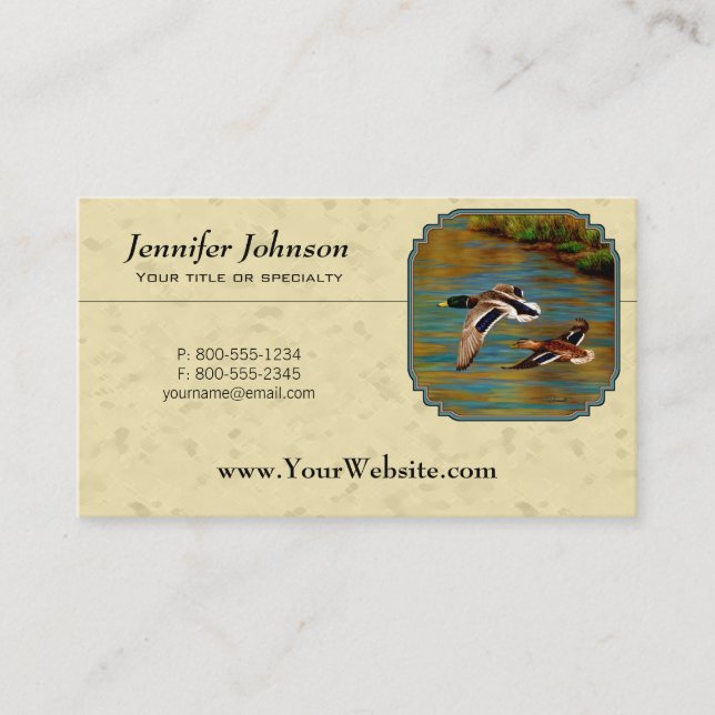 Flying Wild Ducks Yellow Business Card (Front)