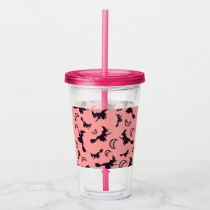 Flying witch among half moon at Halloween night 3D Acrylic Tumbler