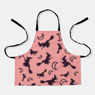 Flying witch among half moon at Halloween night 3D Apron