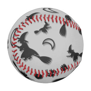 Flying witch among half moon at Halloween night 3D Baseball