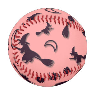 Flying witch among half moon at Halloween night 3D Baseball