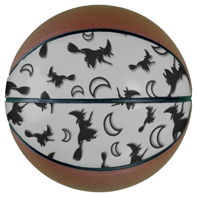 Flying witch among half moon at Halloween night 3D Basketball (Front)