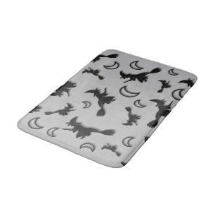 Flying witch among half moon at Halloween night 3D Bath Mat