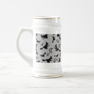 Flying witch among half moon at Halloween night 3D Beer Stein