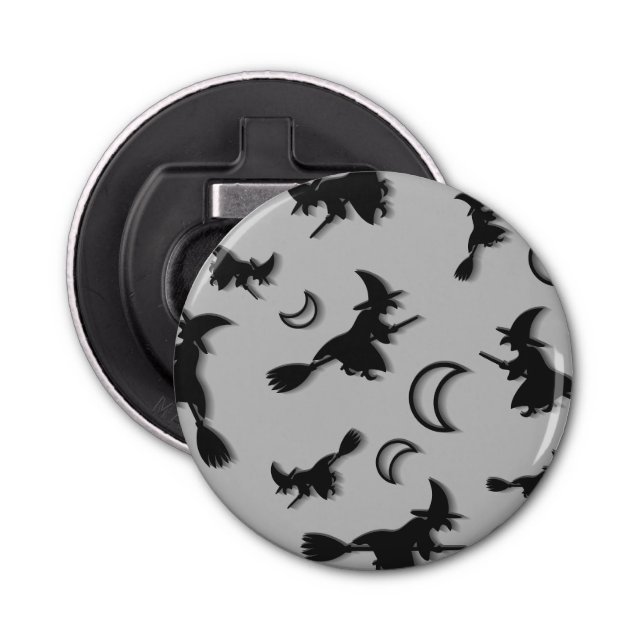 Flying witch among half moon at Halloween night 3D Bottle Opener (Front)