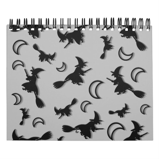 Flying witch among half moon at Halloween night 3D Calendar (Cover)