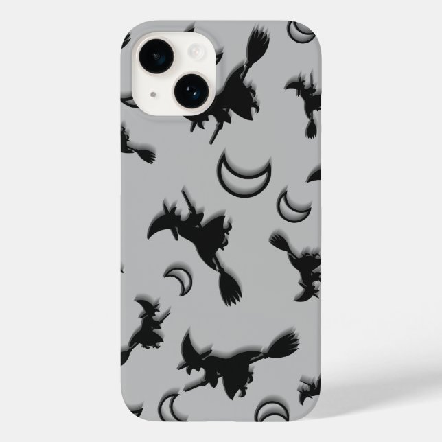 Flying witch among half moon at Halloween night 3D Case-Mate iPhone Case (Back)