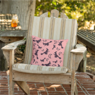 Flying witch among half moon at Halloween night 3D Cushion