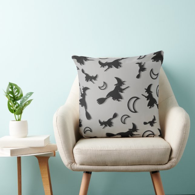 Flying witch among half moon at Halloween night 3D Cushion (Chair)