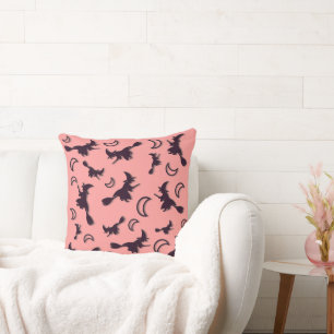 Flying witch among half moon at Halloween night 3D Cushion