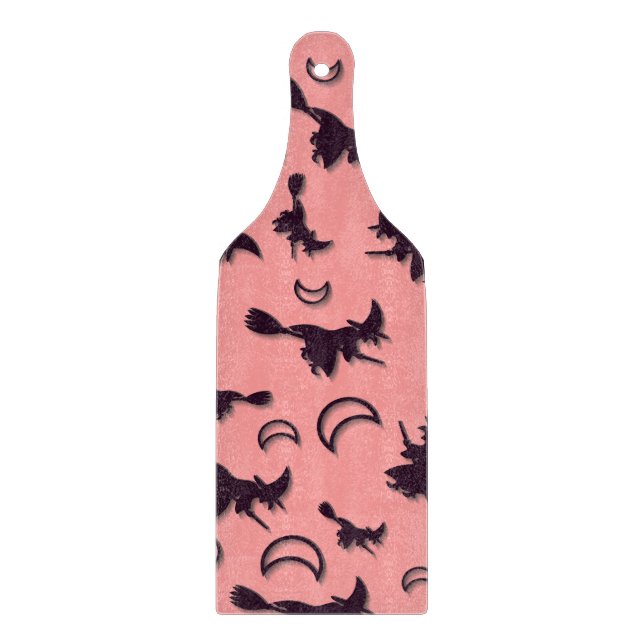 Flying witch among half moon at Halloween night 3D Cutting Board (Front)