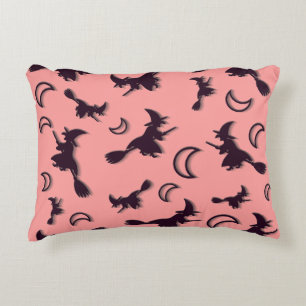 Flying witch among half moon at Halloween night 3D Decorative Cushion