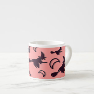 Flying witch among half moon at Halloween night 3D Espresso Cup