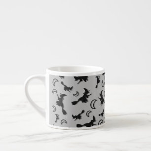 Flying witch among half moon at Halloween night 3D Espresso Cup
