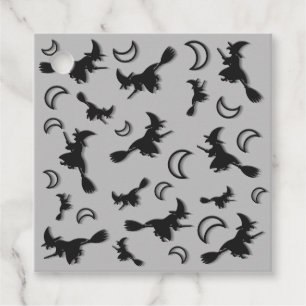 Flying witch among half moon at Halloween night 3D Favour Tags