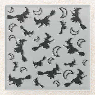 Flying witch among half moon at Halloween night 3D Glass Coaster