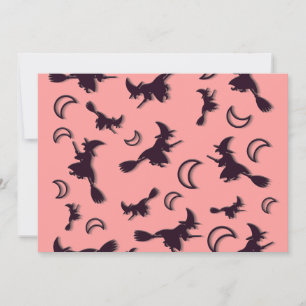 Flying witch among half moon at Halloween night 3D Holiday Card