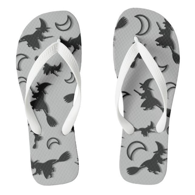 Flying witch among half moon at Halloween night 3D Jandals (Footbed)