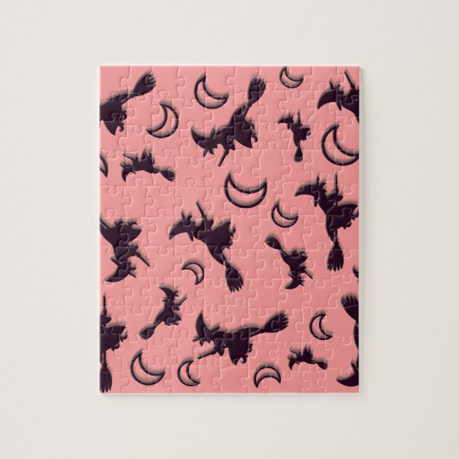 Flying witch among half moon at Halloween night 3D Jigsaw Puzzle (Vertical)