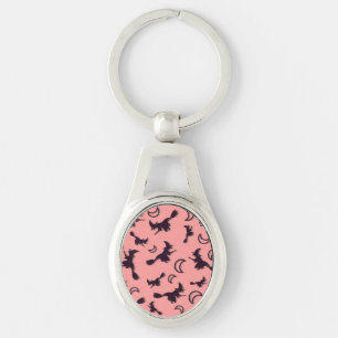 Flying witch among half moon at Halloween night 3D Key Ring