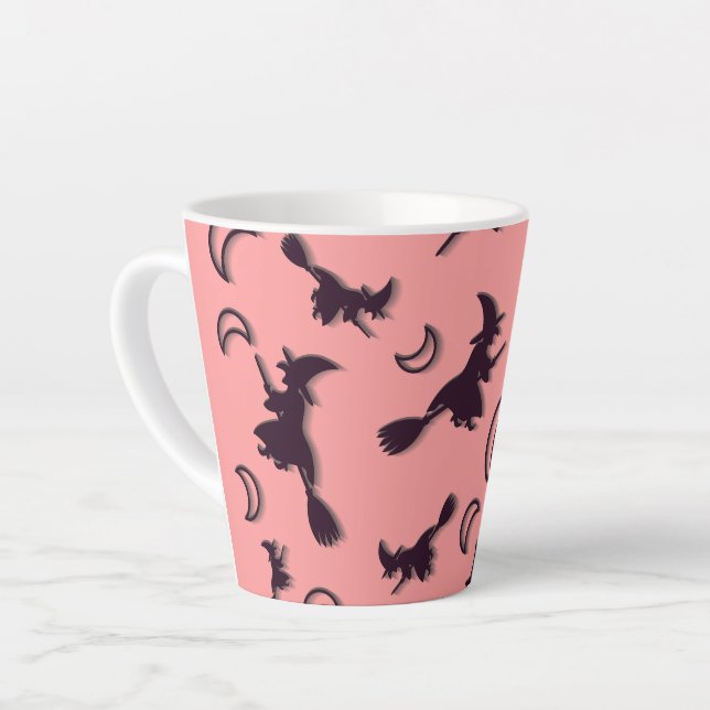 Flying witch among half moon at Halloween night 3D Latte Mug (Left Angle)