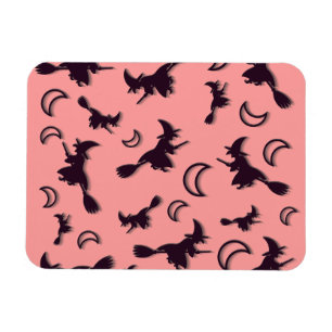 Flying witch among half moon at Halloween night 3D Magnet