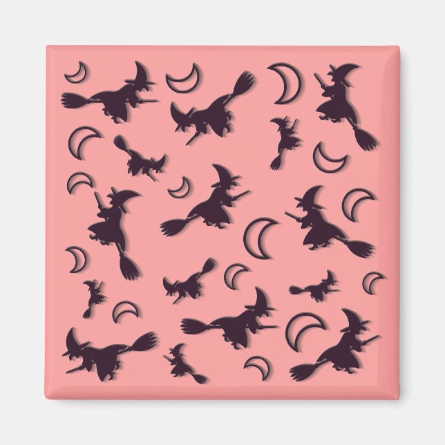 Flying witch among half moon at Halloween night 3D Magnet (Front)