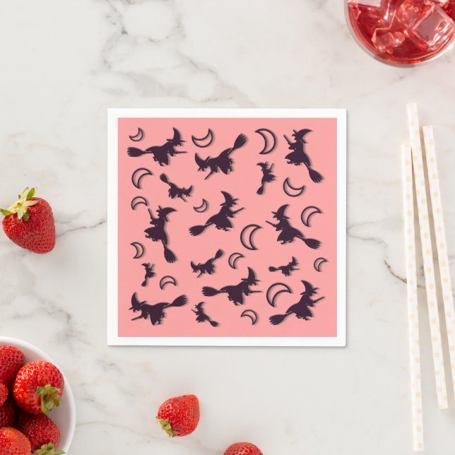Flying witch among half moon at Halloween night 3D Napkin (Insitu)
