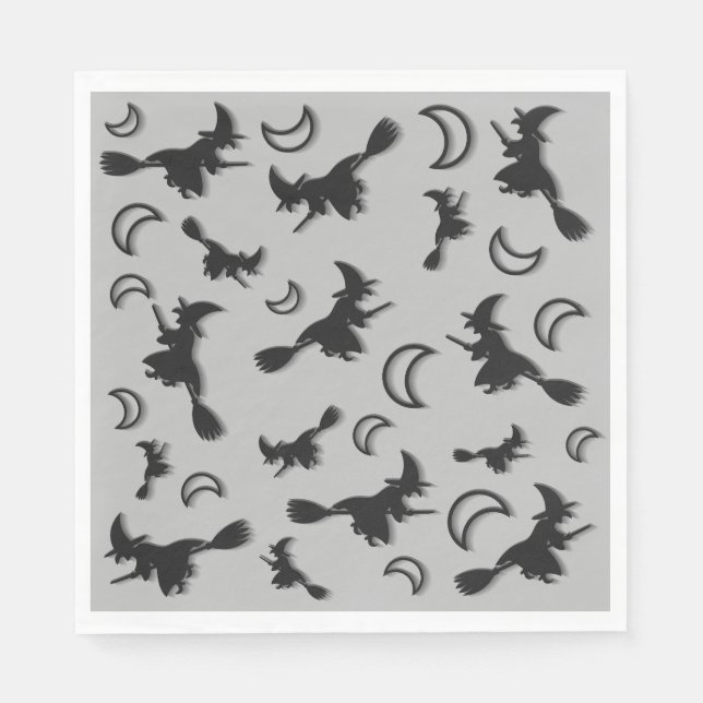 Flying witch among half moon at Halloween night 3D Napkin (Front)